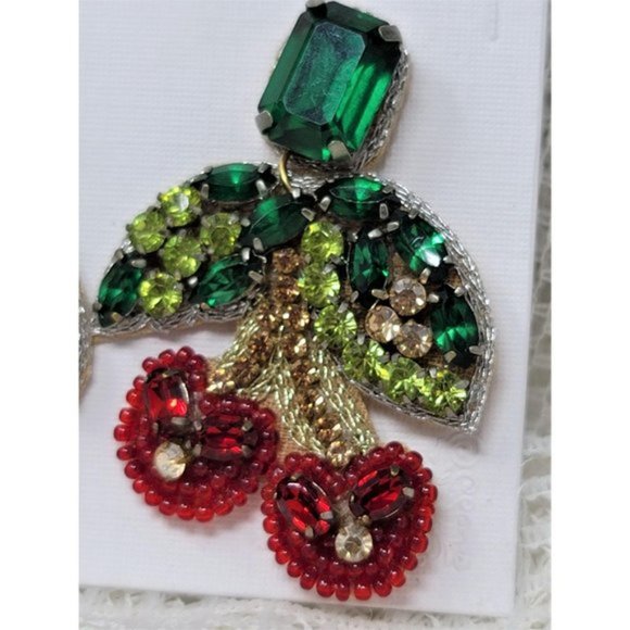 Capri Colette rhinestone red cherry statement earrings - Picture 3 of 3